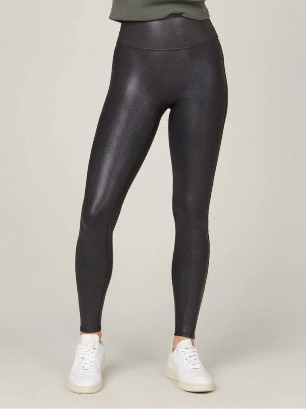 SPANX Faux Leather Leggings Black Coated High Rise Size Large
